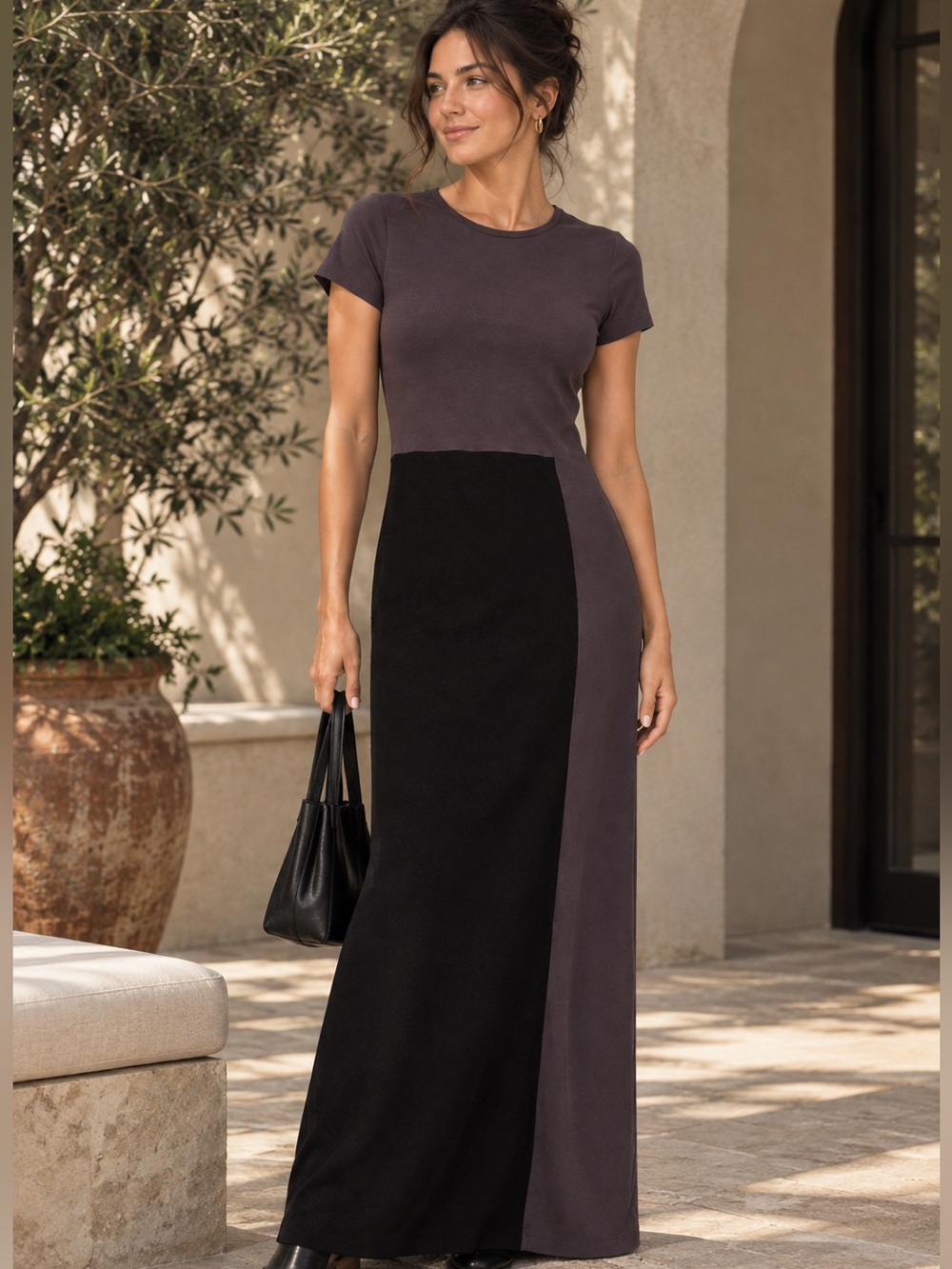 J. Jill Two-Tone Black and Charcoal/Purple Maxi Dress